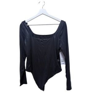 Lululemon Bodysuit XL Wundermost Square-Neck Nulu Shine Foil Print Black